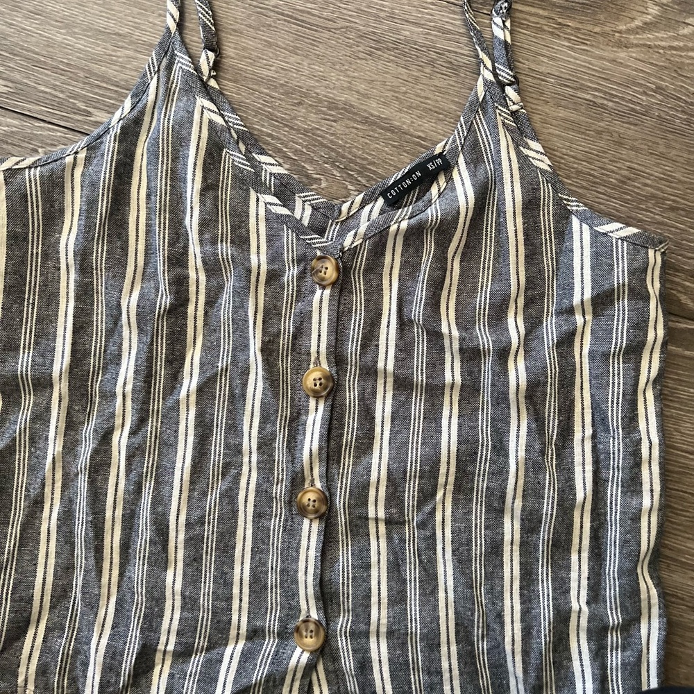 Denim and white striped spaghetti trap top